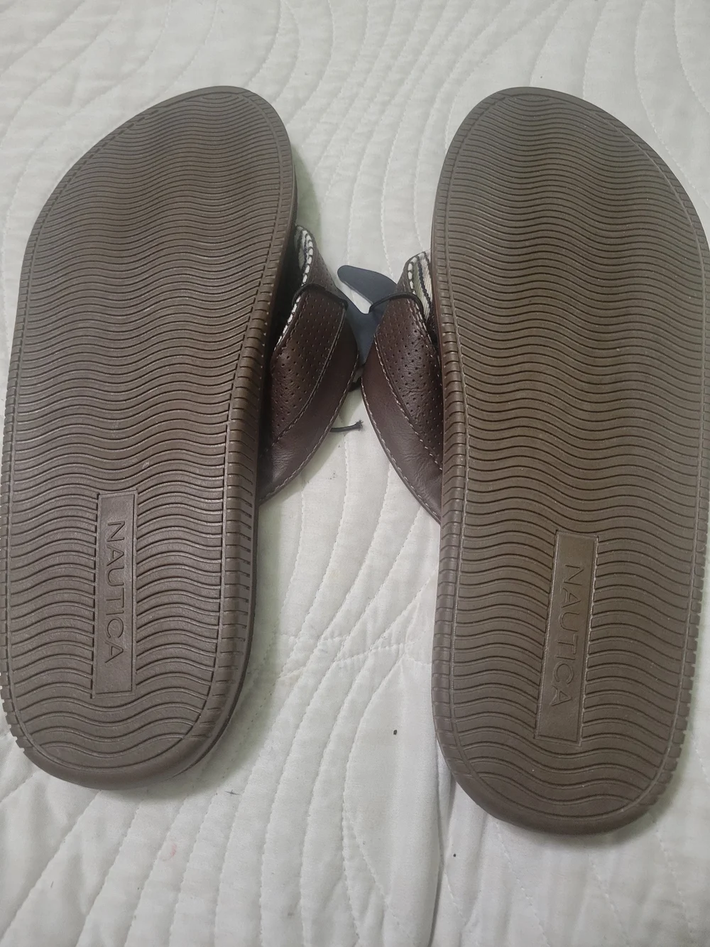 Nautica Men's Dark Brown Flip Flop Sandals with Striped Liner